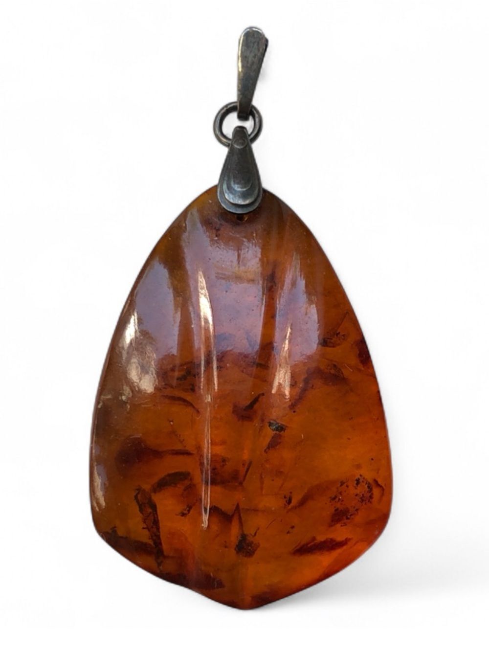 Vintage Baltic Honey Amber Pendant Carved Russian Soviet Silver 875 USSR